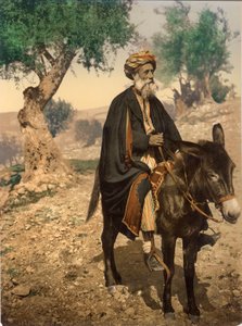 Homem árabe de Belém em seu burro, c.1880-1900 (photochrom)